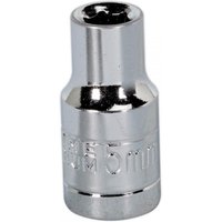 Chrome Sealey Walldrive socket, 5mm, 1/4in square drive, cylindrical with engraved size marking.