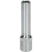 Silver Sealey Walldrive socket, 6mm deep, 1/4in square drive, cylindrical with knurled grip base.