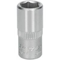 Silver Sealey Walldrive socket, 8mm size, 1/4in square drive, with ribbed grip and engraved branding.