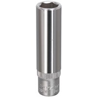 Sealey S1409D Walldrive socket, 9mm deep, 1/4in square drive, shiny silver finish with textured grip.