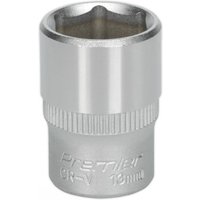 Silver Sealey Walldrive socket, 13mm, 1/4in square drive, with knurled grip and engraved markings.