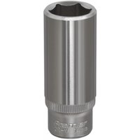 Sealey S1414D Walldrive socket, 14mm deep, 1/4in square drive, silver metallic finish with ribbed grip.