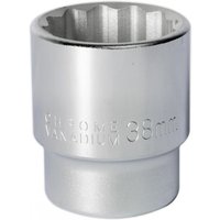 Silver Sealey Walldrive socket 38mm with 3/4in square drive, chrome finish, engraved size marking.