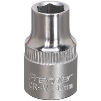 Sealey S3808 Walldrive® 8mm socket, 3/8in square drive, silver chrome finish, engraved with "Premier CR-V 8mm".