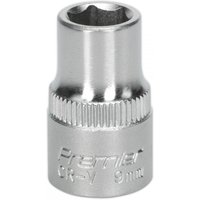 Silver Sealey 9mm Walldrive® socket with 3/8in square drive and knurled grip.