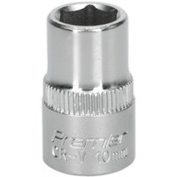 Silver Sealey Walldrive® socket, 10mm, 3/8in square drive, with knurled grip and engraved branding.