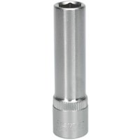 Silver Sealey Walldrive socket, 10mm deep, 3/8in square drive, with a smooth cylindrical body and knurled grip.