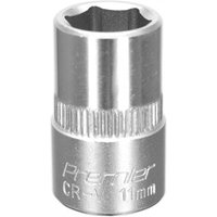 Silver Sealey Walldrive socket, 11mm size, 3/8in square drive, with ribbed grip and engraved branding.