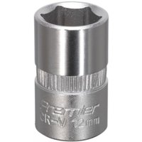 Sealey S3812 Walldrive socket, 12mm, 3/8in square drive, silver chrome finish with ribbed grip and engraved labeling.