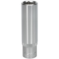 Silver Sealey Walldrive socket, 13mm deep, 3/8in square drive, cylindrical with engraved branding at the base.