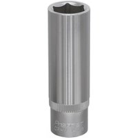 Silver Sealey Walldrive® deep socket, 14mm, 3/8in square drive, with ribbed grip and smooth cylindrical body.