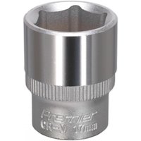 Sealey S3817 Walldrive socket, 17mm, 3/8inSq drive, silver chrome finish with knurled grip and engraved branding.