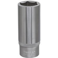 Sealey S3819D Walldrive socket, 19mm deep, 3/8inSq drive, silver chrome finish with knurled grip base.