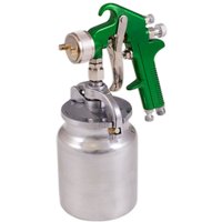 Green and silver Sealey S725 suction feed spray gun with metal canister and adjustable nozzle.