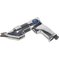 Silver Sealey SA56 air shear gun with ergonomic handle and cutting blades for metalwork.