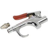Sealey SA913 air blow gun, chrome finish, red trigger, 1/4inBsp air inlet, safety nozzle included.