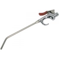 Sealey air blow gun, palm type, 180mm, silver metal body, red trigger, curved nozzle, 1/4in BSP air inlet.