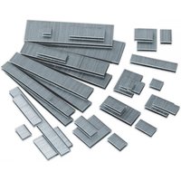 Sealey SAAS1816 staples, 16mm, 18SWG, pack of 5000, silver metal strips in various lengths and bundled stacks.