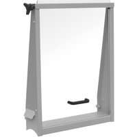 Gray Sealey safety guard for hydraulic press with clear panel, triangular side supports, and black adjustment knob.