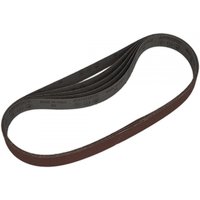 Pack of 5 Sealey sanding belts, 25x762mm, 80 grit, brown abrasive surface with black backing, looped design.