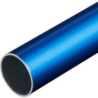 Blue anodised aluminium pipe, 28mm diameter, 3m length, with smooth finish and silver edges.