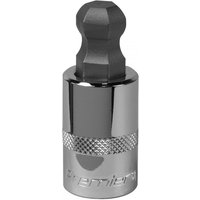 Sealey ball-end hex socket bit, 14mm, 1/2in square drive, chrome finish with textured grip and engraved logo.