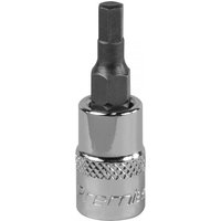 Sealey SBH002 hex socket bit, 4mm, 1/4in square drive, chrome finish with knurled grip and black hex tip.