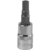 Sealey SBH003 hex socket bit, 5mm, 1/4in square drive, chrome finish with knurled grip and black hexagonal tip.