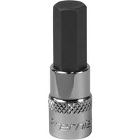 Sealey SBH006 hex socket bit, 8mm, 1/4in square drive, silver base with black hexagonal tip.