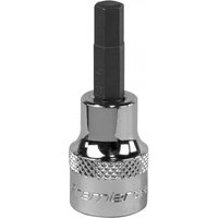 Sealey SBH009 hex socket bit, 6mm, 3/8in square drive, chrome finish with knurled grip and black hex tip.