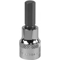 Chrome Sealey SBH011 hex socket bit, 8mm, 3/8in square drive, knurled grip, shiny finish.