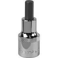 Chrome Sealey hex socket bit, 8mm, 1/2in square drive, knurled grip, shiny finish.