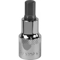 Chrome Sealey hex socket bit, 9mm, 1/2in square drive, with knurled grip and engraved branding.