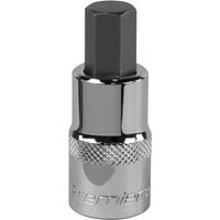 Sealey SBH023 hex socket bit, shiny chrome finish, 12mm size, 1/2in square drive, knurled grip for easy handling.