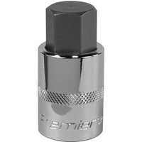 Chrome Sealey hex socket bit, 19mm, 1/2in square drive, with knurled grip and engraved branding.