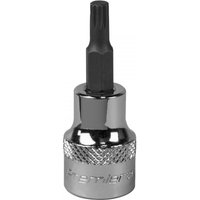 Sealey SBS003 spline socket bit, silver with textured grip, black M5 tip, 3/8in square drive.