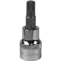 Sealey SBS006 spline socket bit, M8 size, 3/8in square drive, chrome finish with knurled grip.