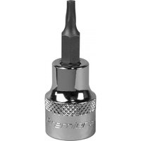Chrome Sealey SBT008 Trx-Star* socket bit T15 with 3/8in square drive, knurled grip, and black star-shaped tip.