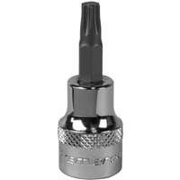 Sealey SBT010 Trx-Star socket bit T25, 3/8inSq drive, chrome finish with knurled grip and black star-shaped tip.