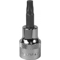 Sealey SBT012 Trx-Star* T30 socket bit, chrome finish, 3/8in square drive, knurled grip, black star-shaped tip.