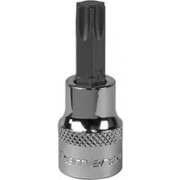 Sealey SBT016 Trx-Star* Socket Bit T50, chrome finish, 3/8in square drive, knurled grip, black star-shaped tip.