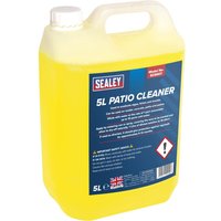 Yellow 5L Sealey SCS007 Patio Cleaner with blue label and red Sealey logo, white cap, and handle.