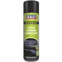 Sealey SCS012S Clear Grease Lubricant 500ml, black cap, green label with Sealey logo and product details.