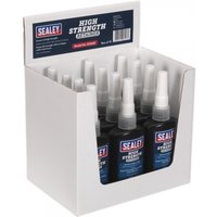 Sealey SCS638 High Strength Retainer, 50ml bottles, pack of 12, in a white display box with blue and red labels.