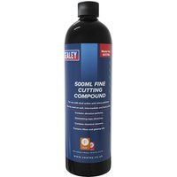 Black bottle of Sealey SCS700 Cutting Compound Fine with blue label and red Sealey logo, 500ml capacity.