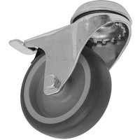 Medium-duty thermoplastic bolt hole castor wheel with total lock, 75mm diameter, gray wheel, silver metal bracket.