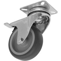 Sealey medium-duty thermoplastic swivel castor wheel, 75mm diameter, silver metal frame with total lock mechanism.