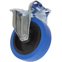 Sealey castor wheel with fixed plate, blue rubber tire, black hub, and metal bracket, diameter 125mm.