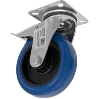 Blue Sealey swivel castor wheel with total lock, heavy-duty elastic rubber, metal mounting plate, Ø125mm.