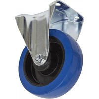 Sealey SCW3160FP castor wheel with fixed plate, blue rubber tire, black core, and silver metal bracket.